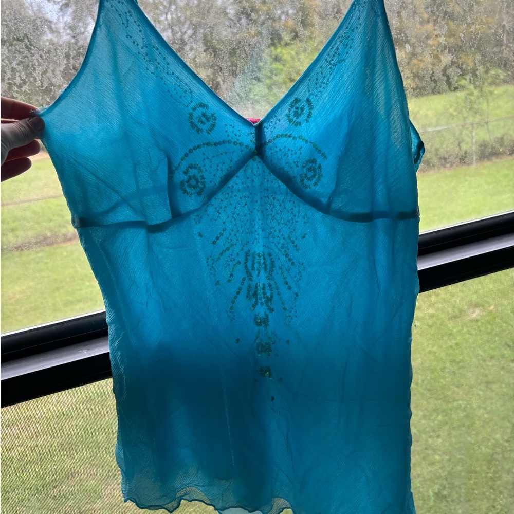 Sunny Leigh Turquoise Beaded Silk Camisole